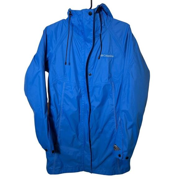Columbia Hooded Omni Heat Rain Jacket, Blue, S - Picture 1 of 10